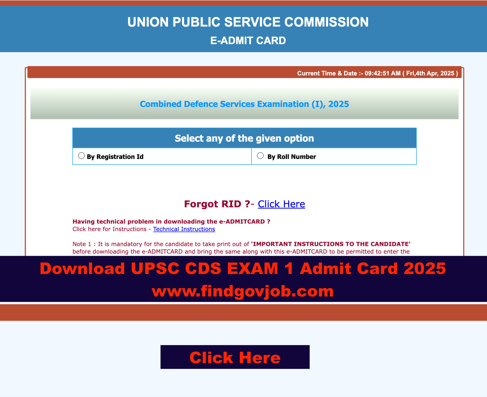 Download UPSC CDS EXAM 1 Admit Card 2025